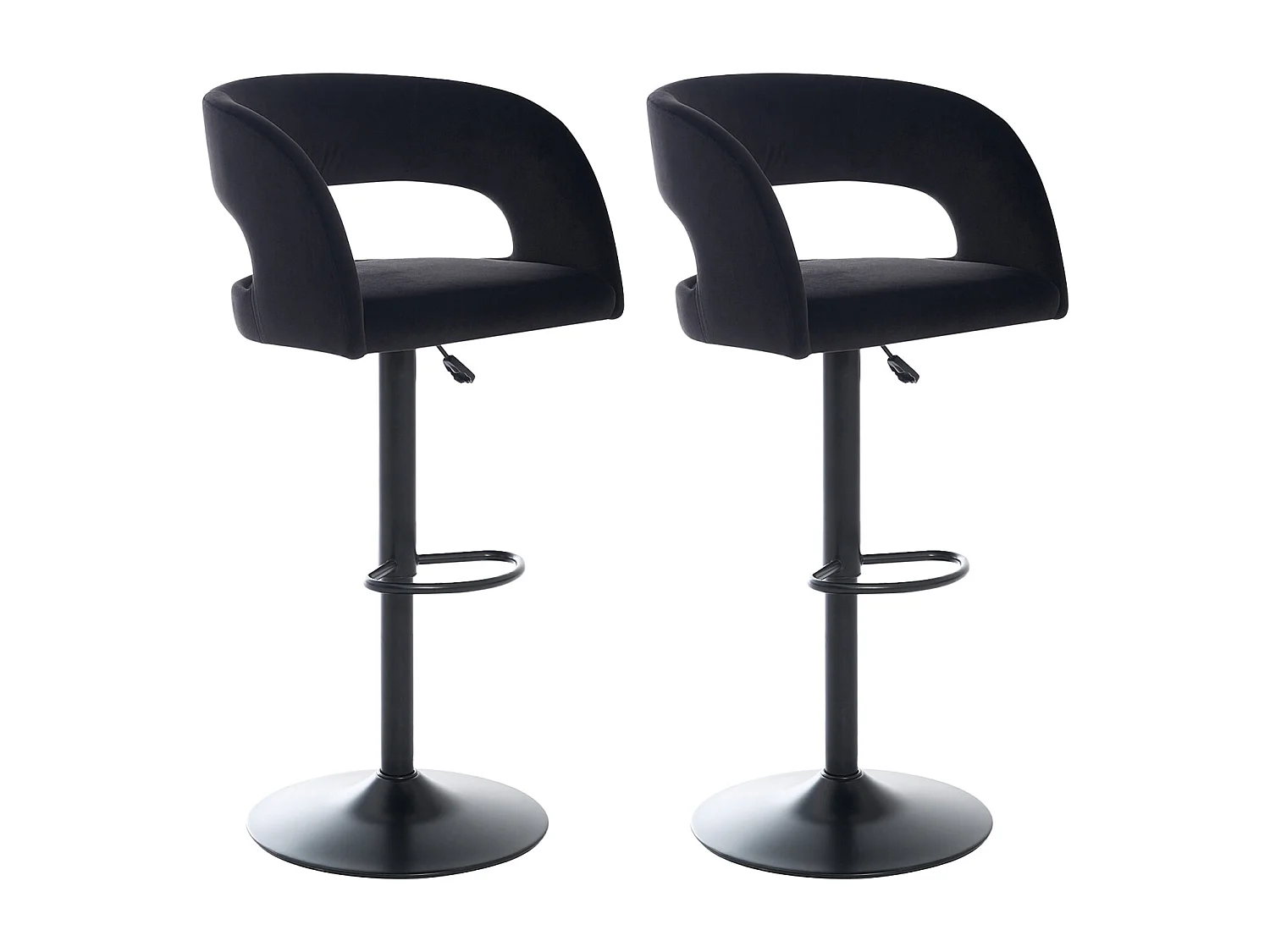 Lot de 2 tabourets de bar en velours et métal - Hauteur réglable - Noir - LAJUNIA