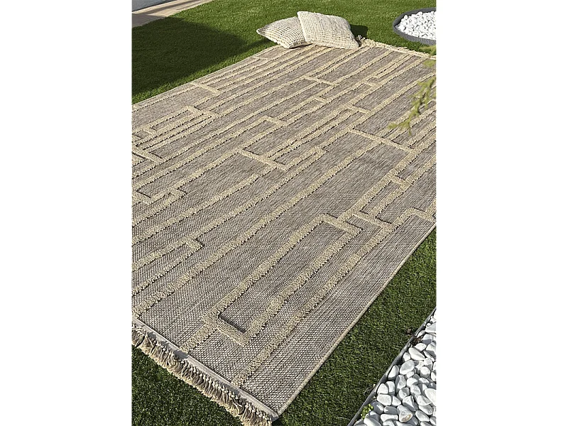Tapis extérieur effet intérieur jute géométrique CASSIS 99 Beige 200*290