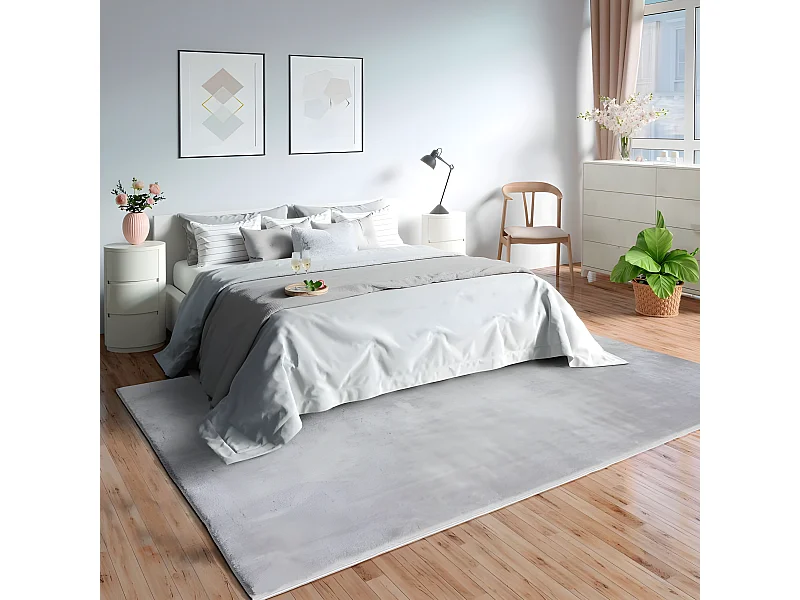 Tapis uni gris clair lavable doux  - LOFT 240*340