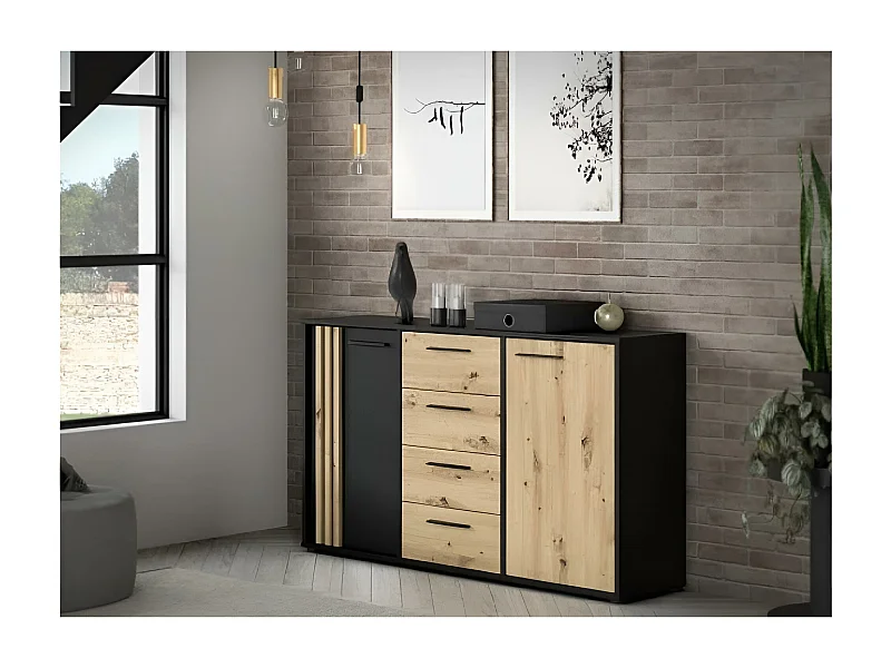 Credenza Cardigan/Ante a battente e cassetti/Nero e marrone