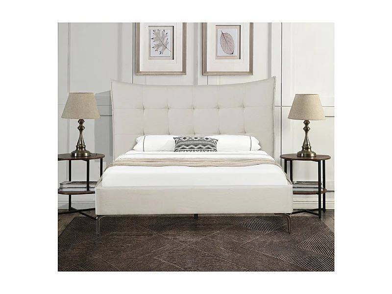 Cama de casal em tecido acolchoado "Aspen" 160x200cm - Bege elegante e confortável