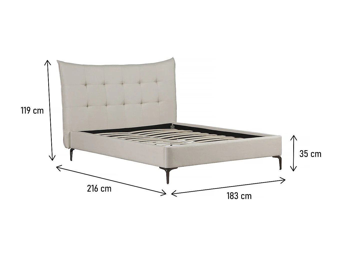 Lit double en tissu capitonné " Aspen" 160 x 200 cm - Beige