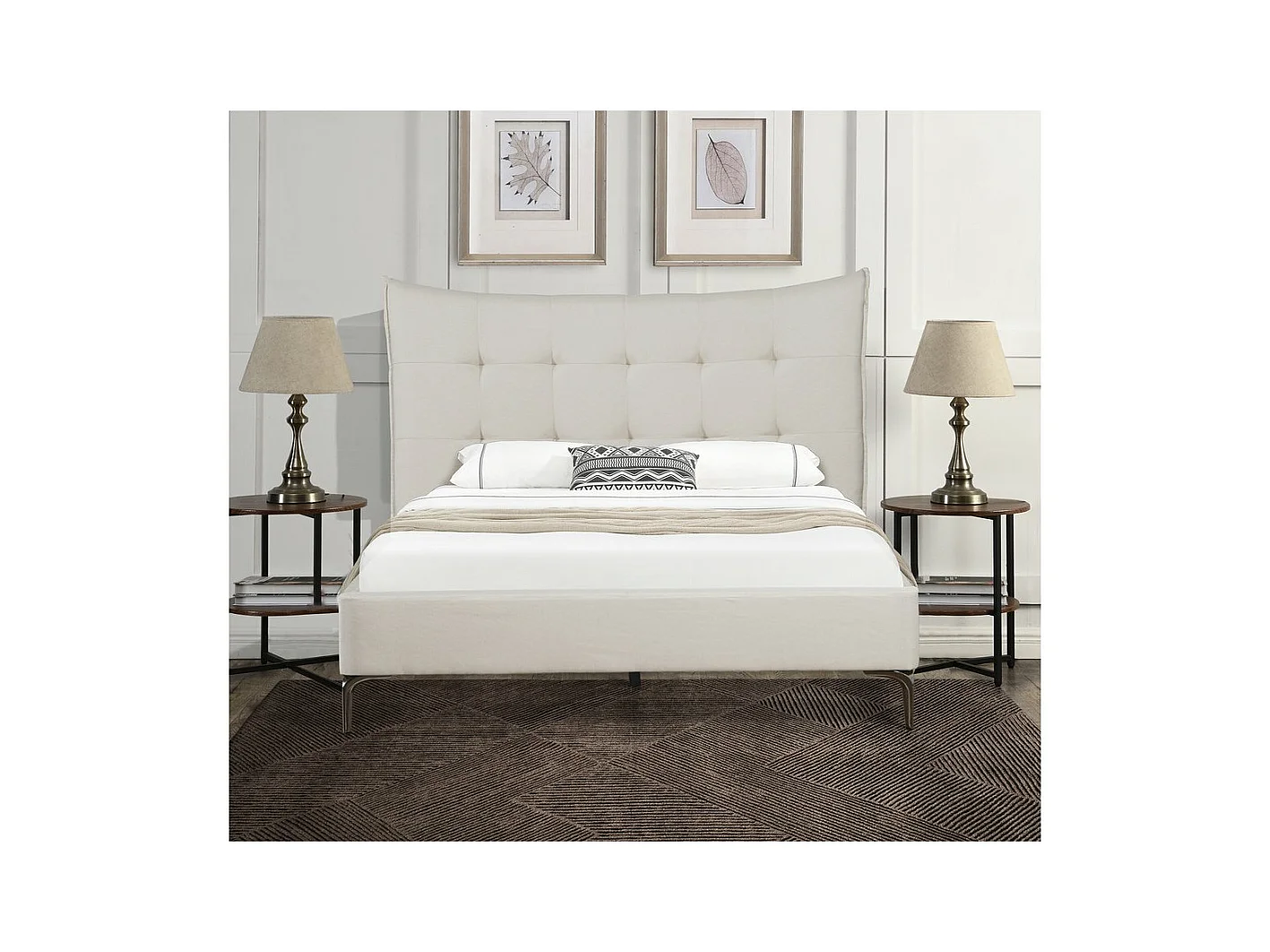 Lit double en tissu capitonné " Aspen" 160 x 200 cm - Beige