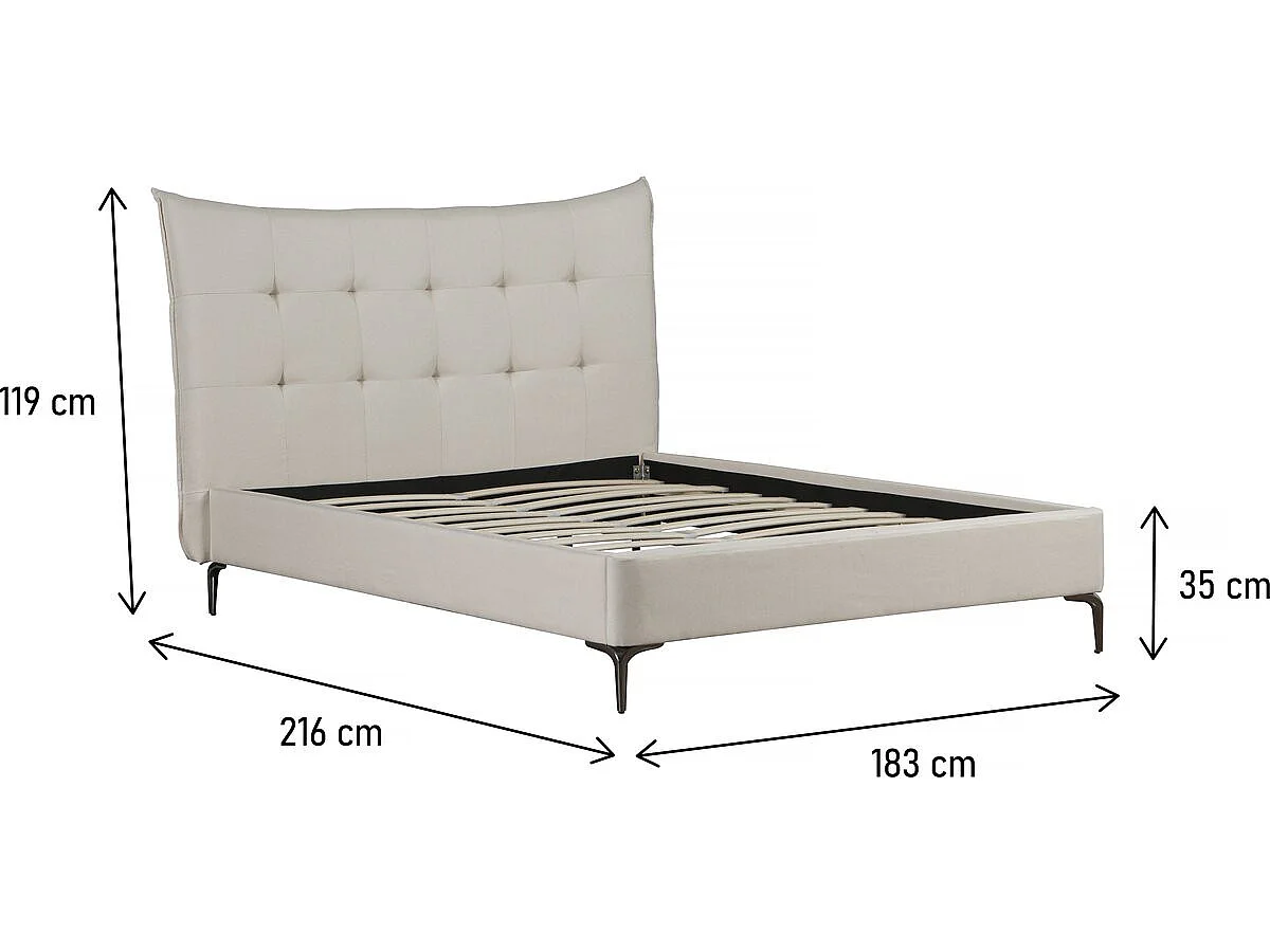 Cama de casal em tecido acolchoado "Aspen" 160x200cm - Bege elegante e confortável