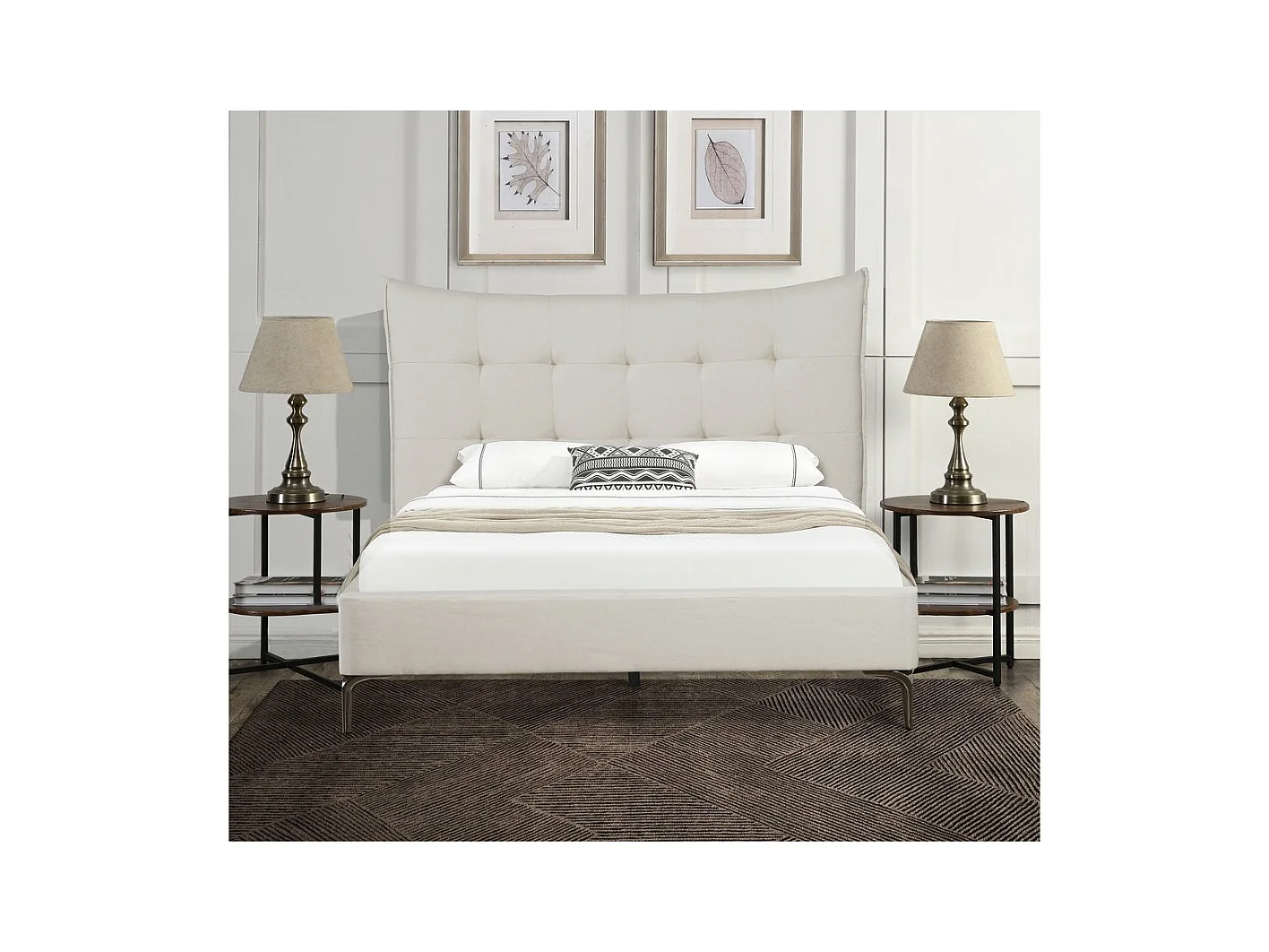 Lit double en tissu capitonné " Aspen" 180 x 200 cm - Beige