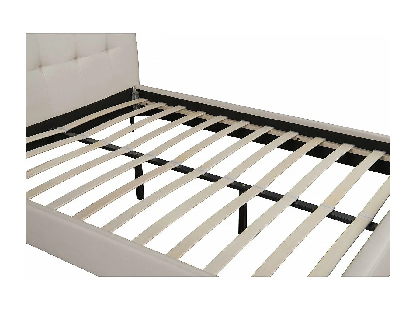 Cama de casal bege em tecido acolchoado "Aspen" 140x190cm com cabeceira de almofada