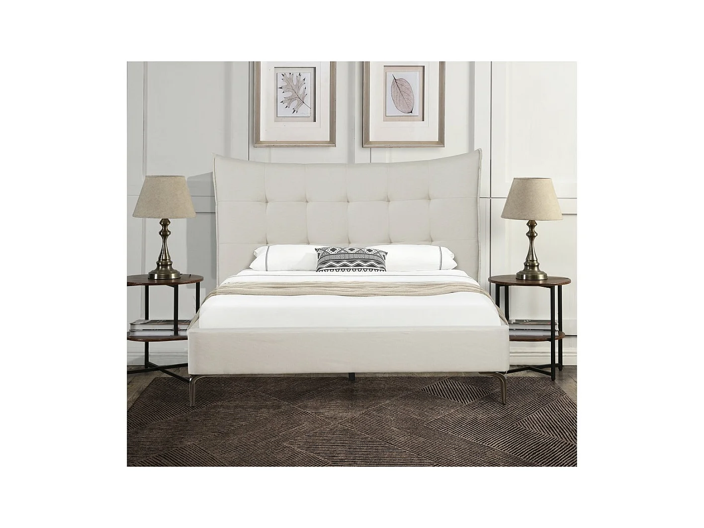 Lit double en tissu capitonné " Aspen" 140 x 190 cm - Beige