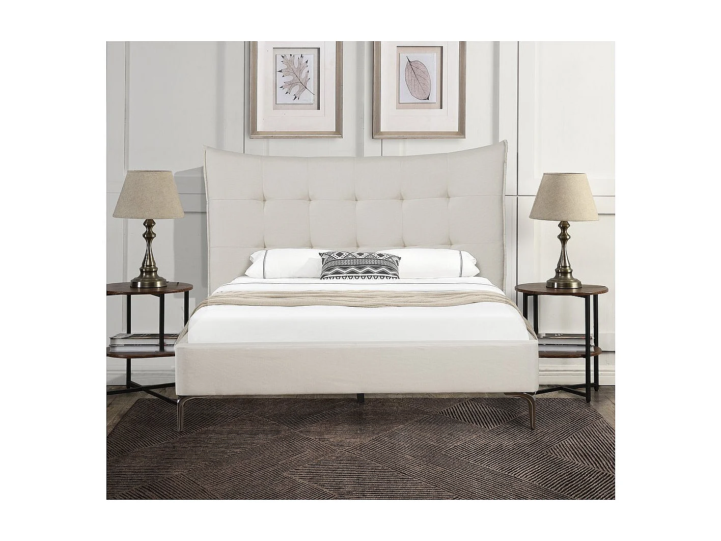 Lit double en tissu capitonné " Aspen" 140 x 190 cm - Beige