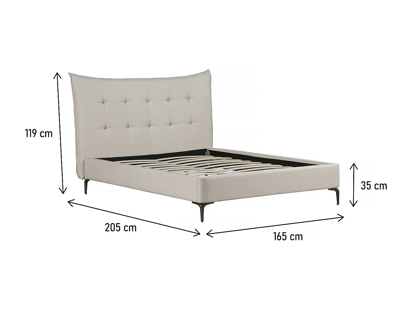 Lit double en tissu capitonné " Aspen" 140 x 190 cm - Beige