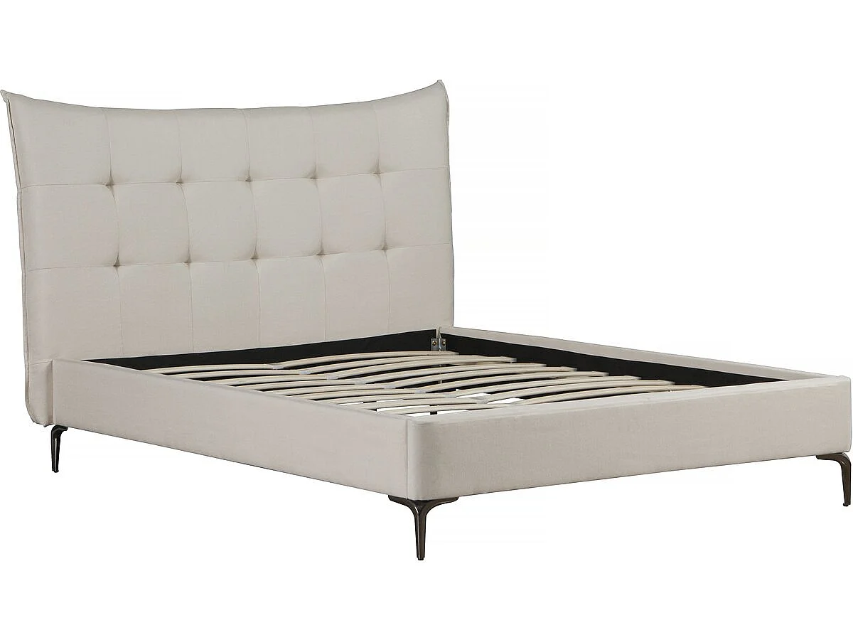 Beige tweepersoonsbed van gestoffeerd materiaal "Aspen" 140x190cm met kussen-hoofdeinde
