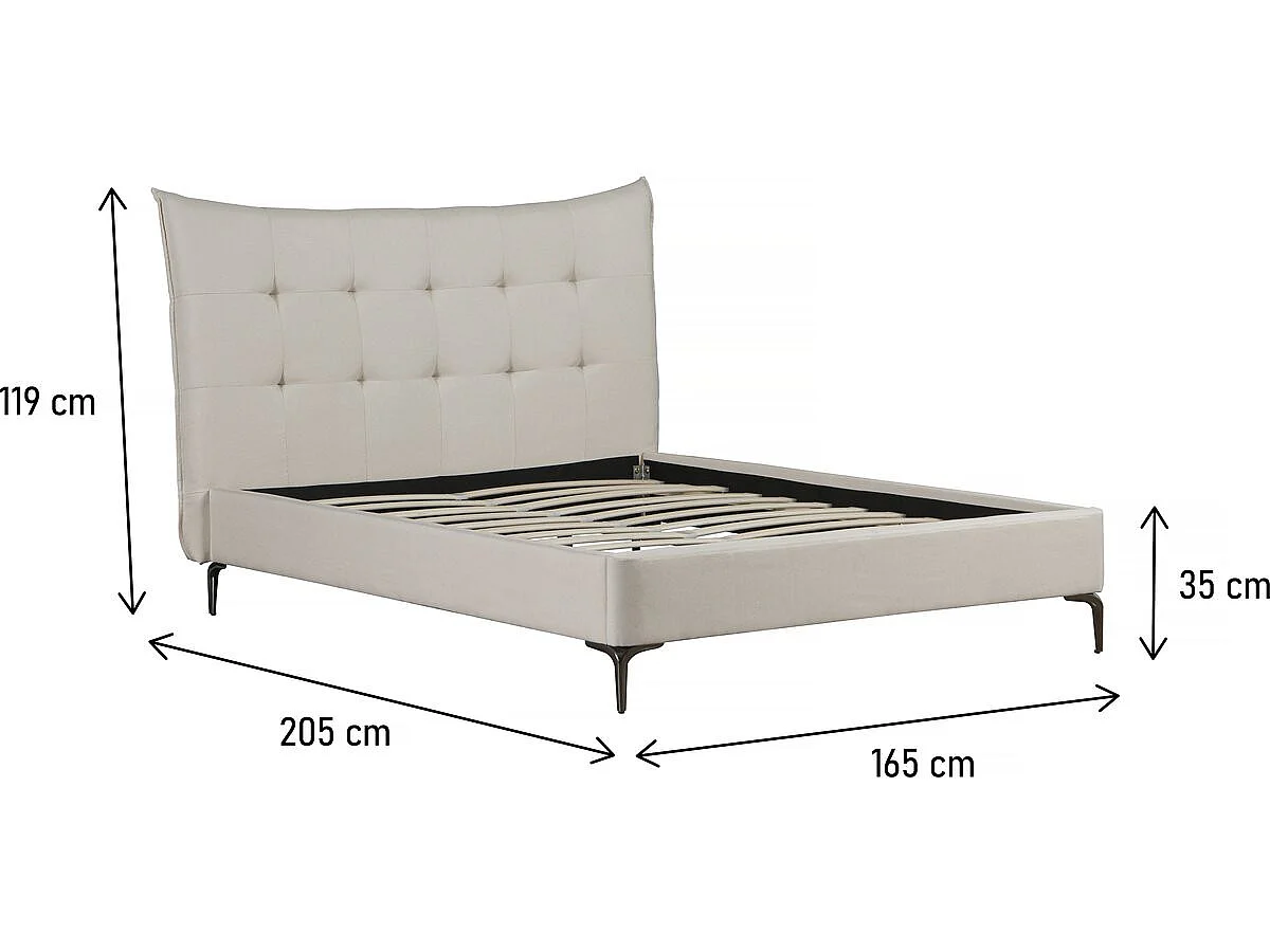 Beige tweepersoonsbed van gestoffeerd materiaal "Aspen" 140x190cm met kussen-hoofdeinde