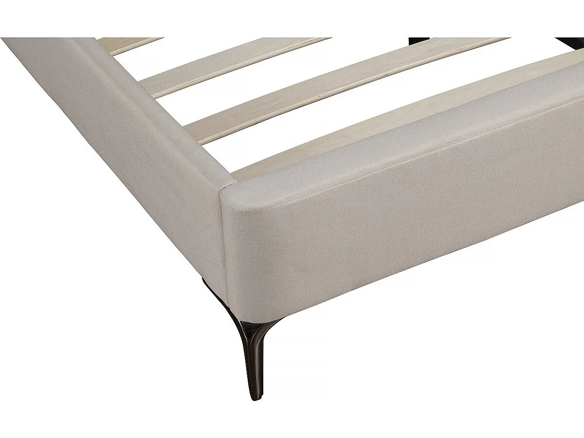 Beige tweepersoonsbed van gestoffeerd materiaal "Aspen" 140x190cm met kussen-hoofdeinde