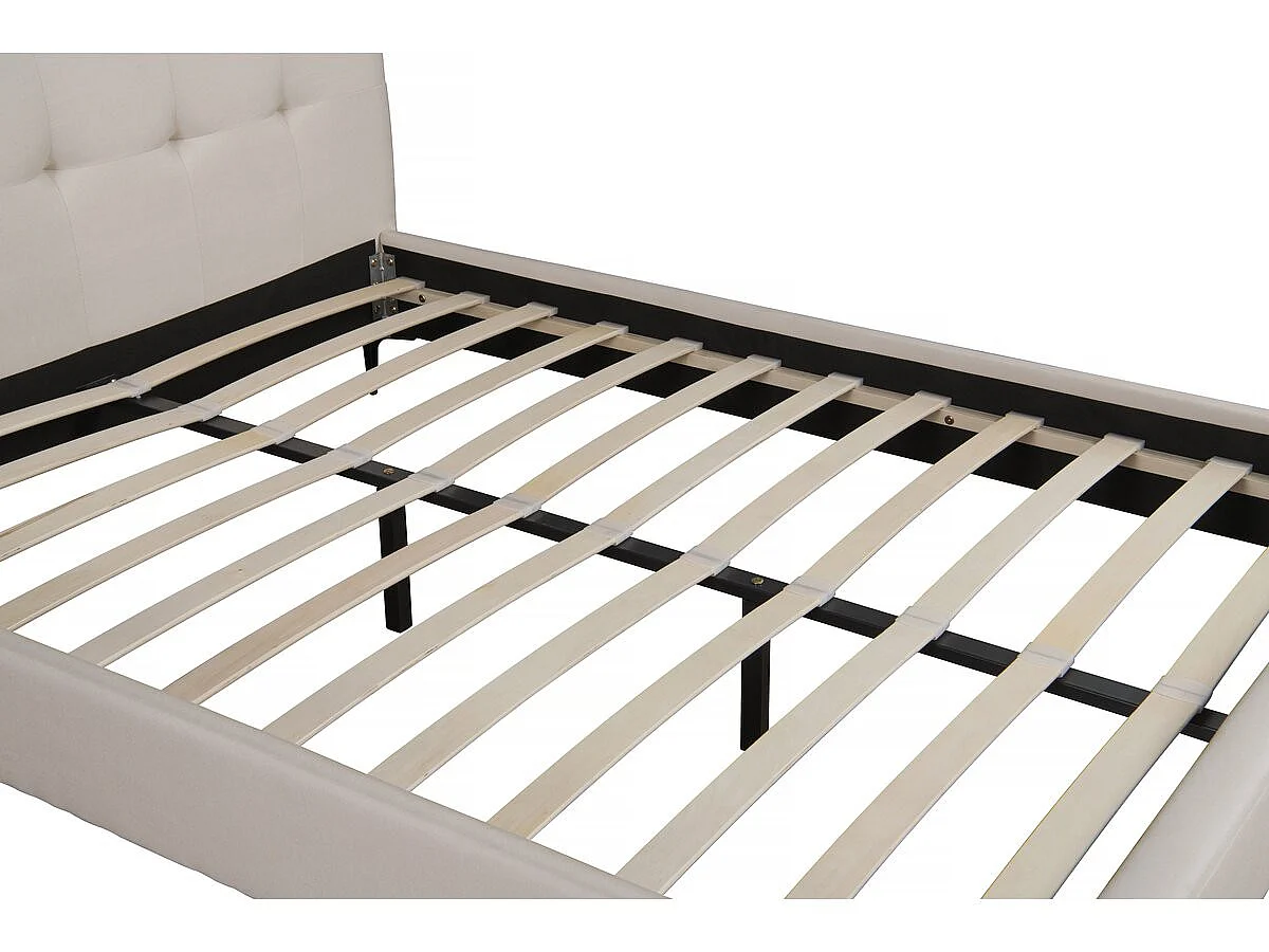 Beige tweepersoonsbed van gestoffeerd materiaal "Aspen" 140x190cm met kussen-hoofdeinde