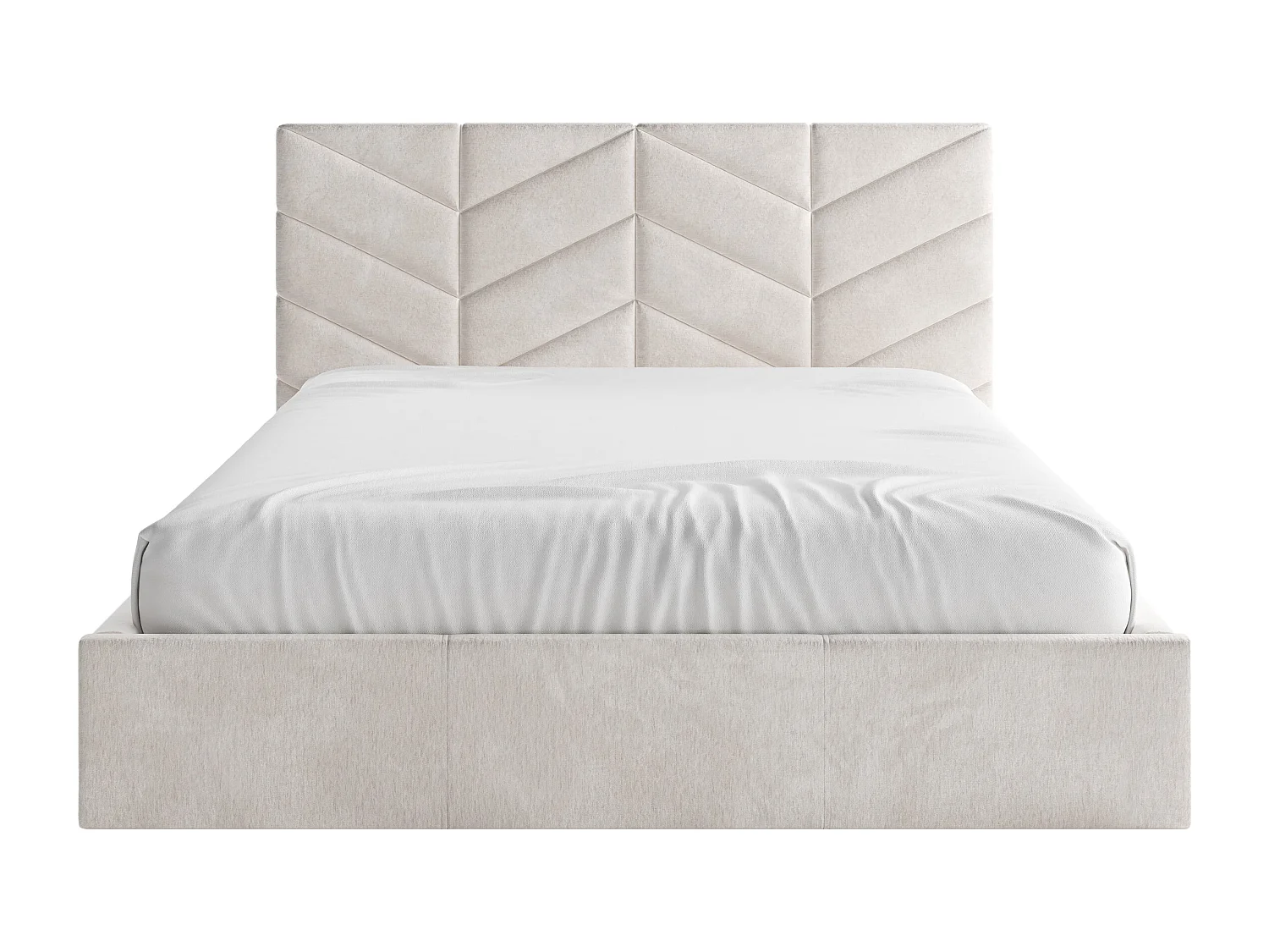 Bett mit Bettkasten - 140 x 190 cm - Strukturstoff - Cremefarben - JUSTANI