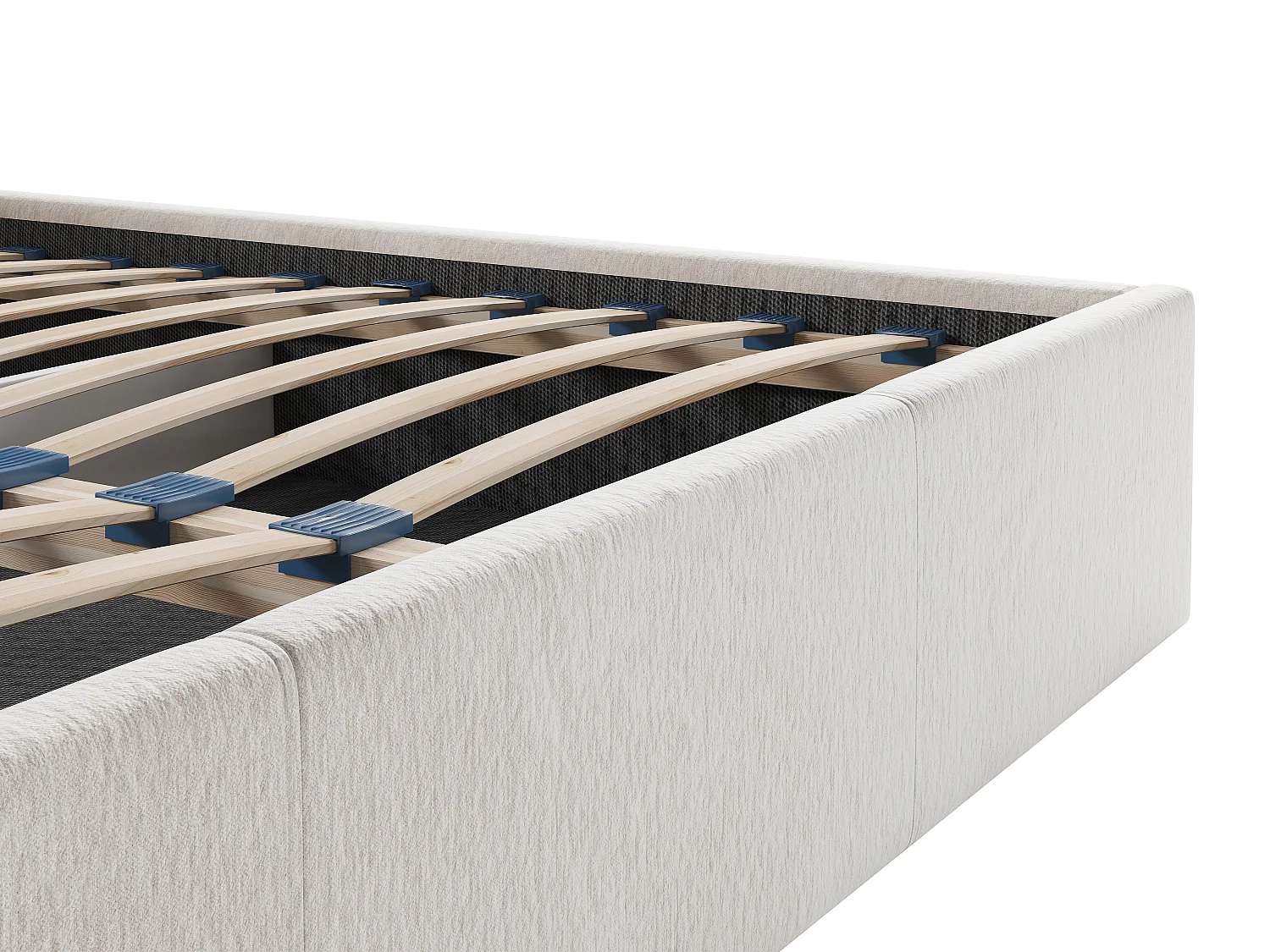 Bett mit Bettkasten - 140 x 190 cm - Strukturstoff - Cremefarben - JUSTANI