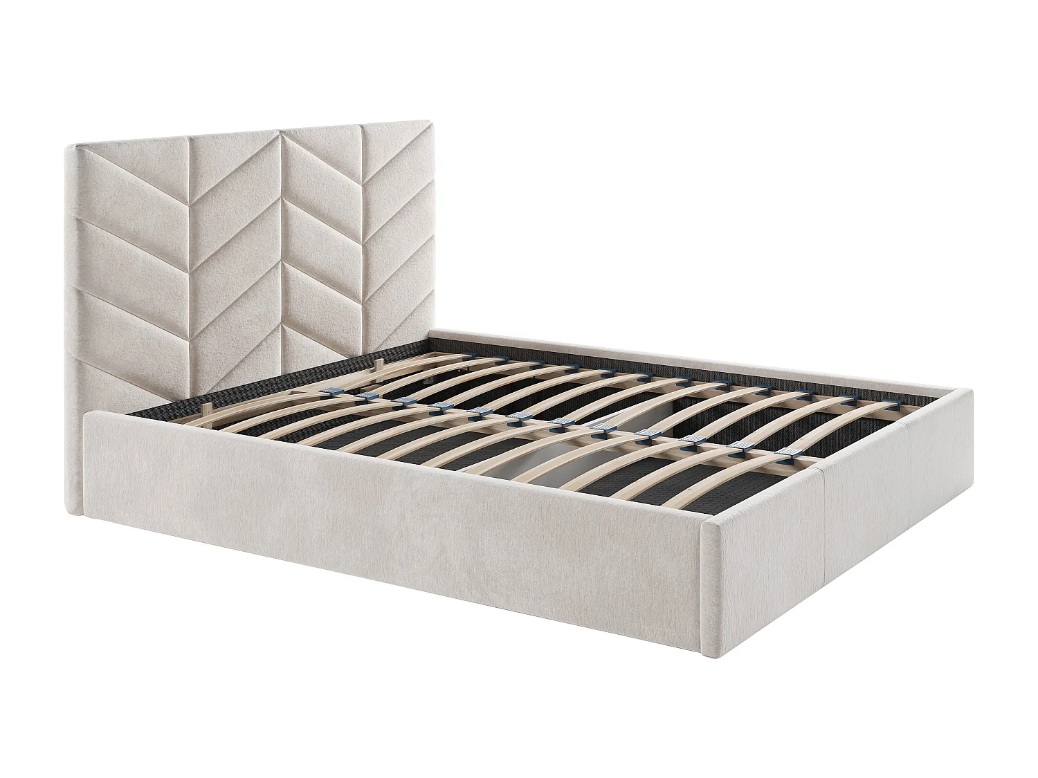 Lit coffre 160 x 200 cm - Tissu texturé - Crème - JUSTANI