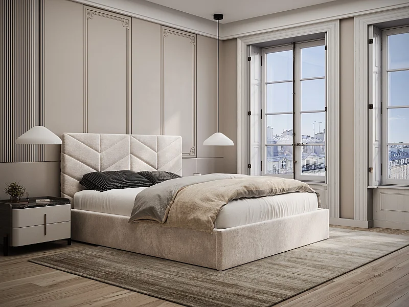 Letto con contenitore 180 x 200 cm Tessuto testurizzato Panna - JUSTANI