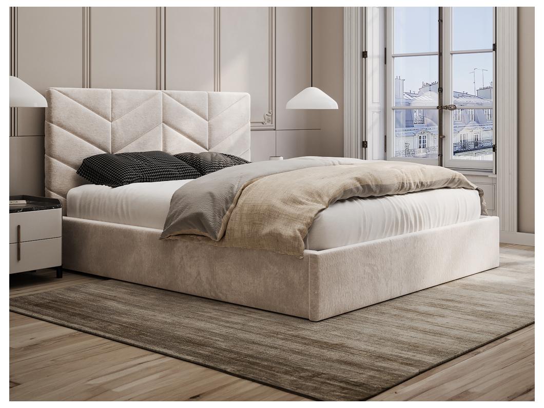 Letto con contenitore 180 x 200 cm Tessuto testurizzato Panna - JUSTANI