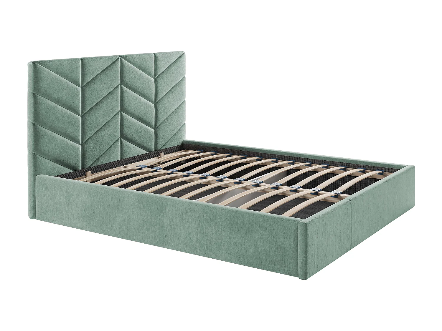 Lit coffre 140 x 190 cm - Tissu texturé - Vert amande - JUSTANI