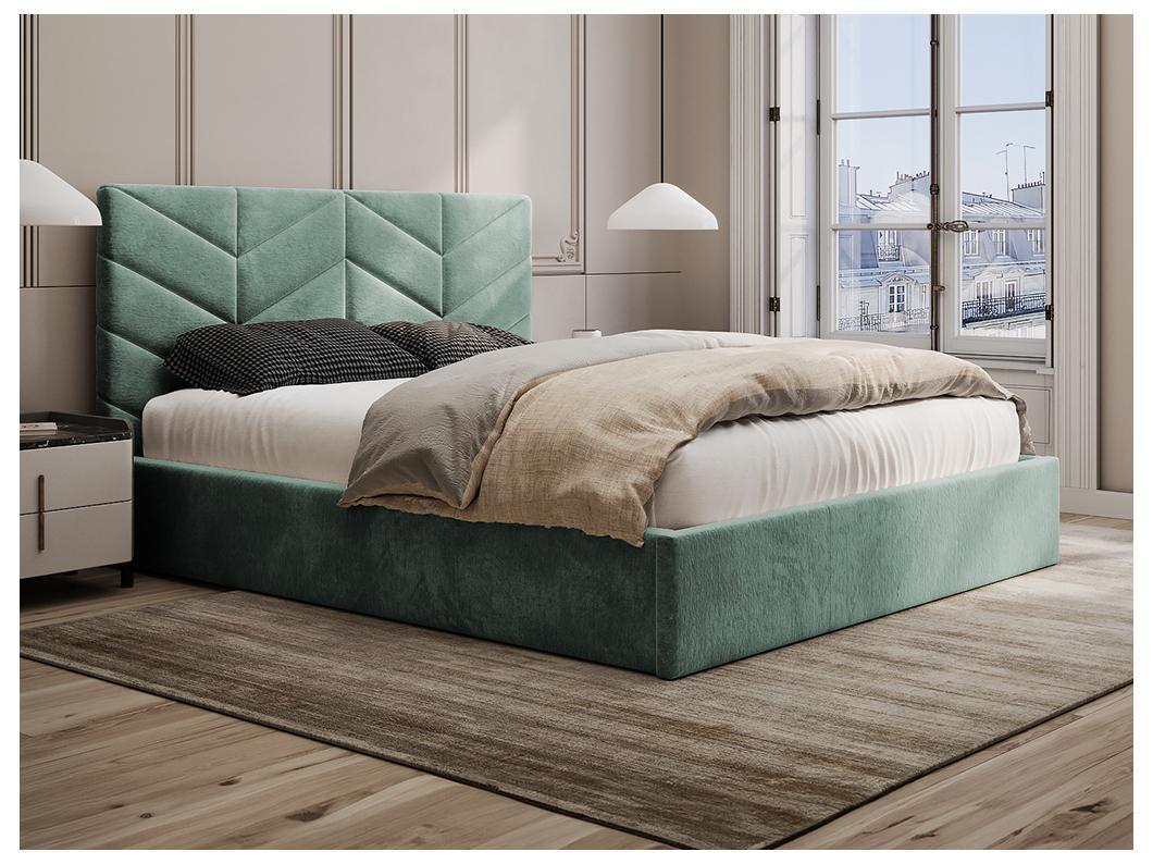 Cama com espaço de arrumação 160x200 cm tecido texturizado verde amêndoa - JUSTANI