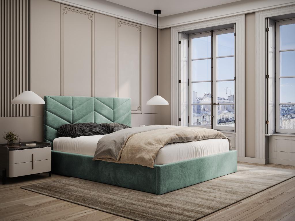 Lit coffre 180 x 200 cm - Tissu texturé - Vert amande - JUSTANI