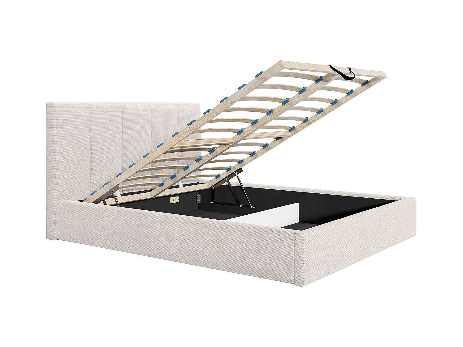 Bed met opbergruimte 140 x 190 cm met hoofdbord met verticale naden - Stof - Beige - KILACLO