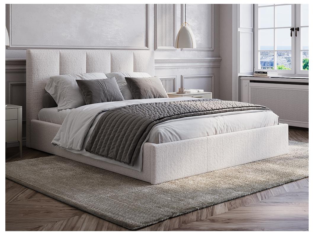 Bett mit Bettkasten & Kopfteil mit vertikalen Ziernähten - 180 x 200 cm - Stoff - Beige - KILACLO