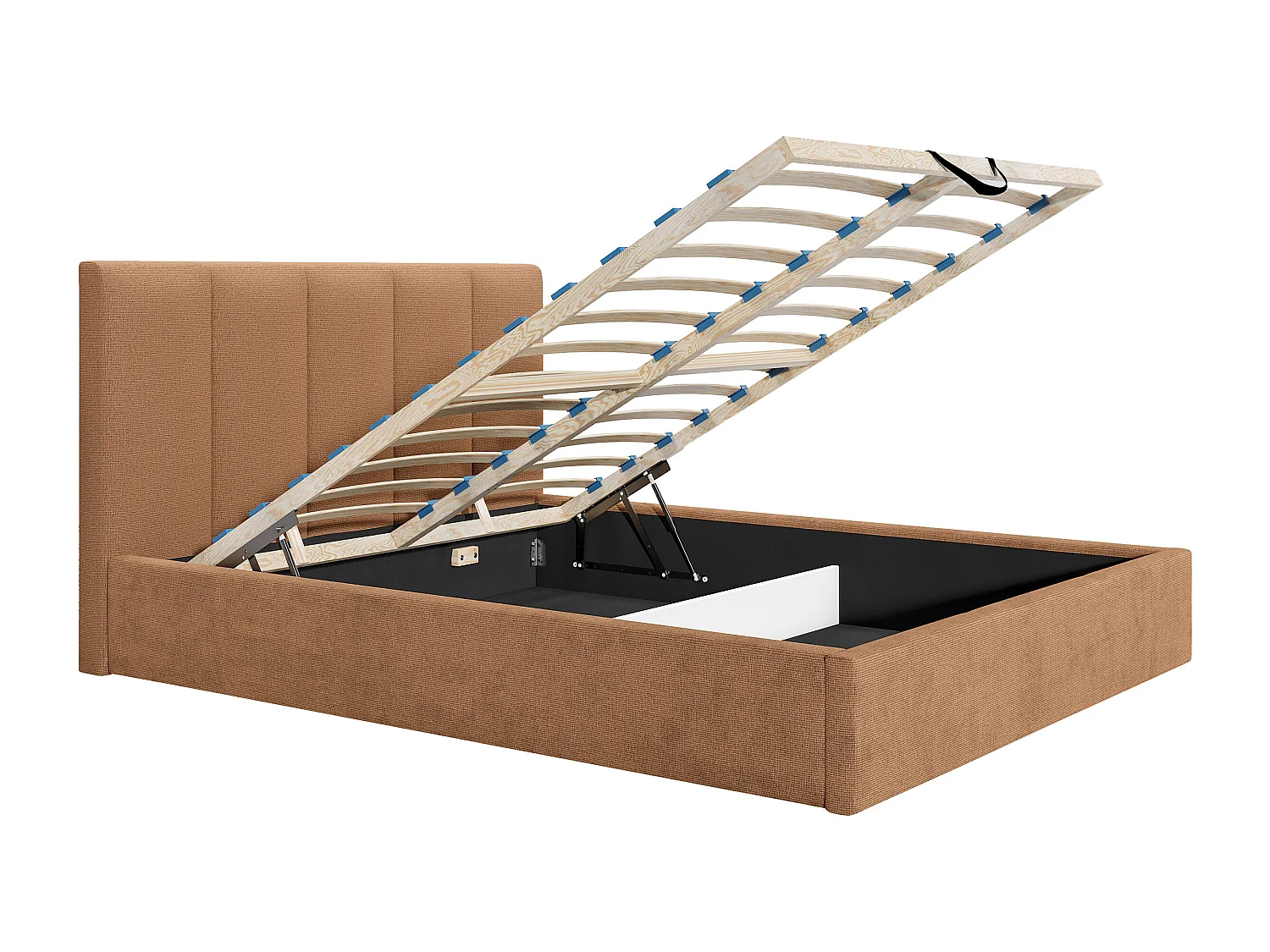 Oppbevaringsseng 180 x 200 cm med sengegavl med vertikale sømmer - Stoff - Terrakotta - KILACLO