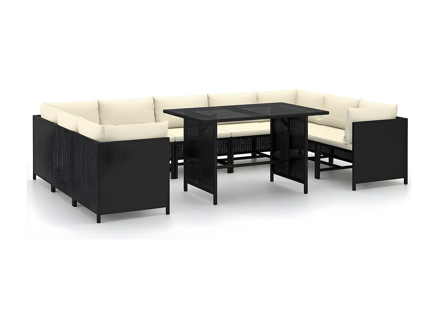 Tuinmeubelen 10 stuks met kussens Zwart harsriet