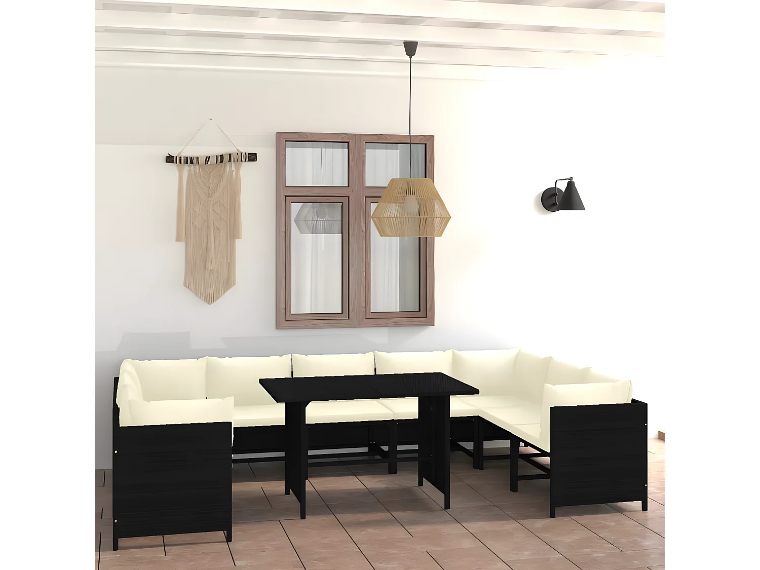 Tuinmeubelen 10 stuks met kussens Zwart harsriet