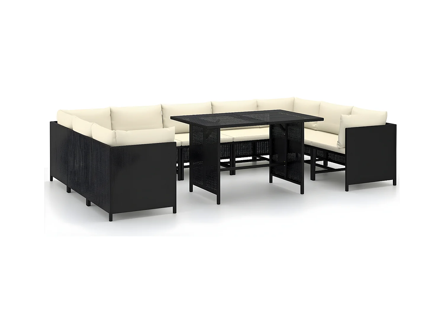 Salon de jardin 10 pcs avec coussins Résine tressée Noir