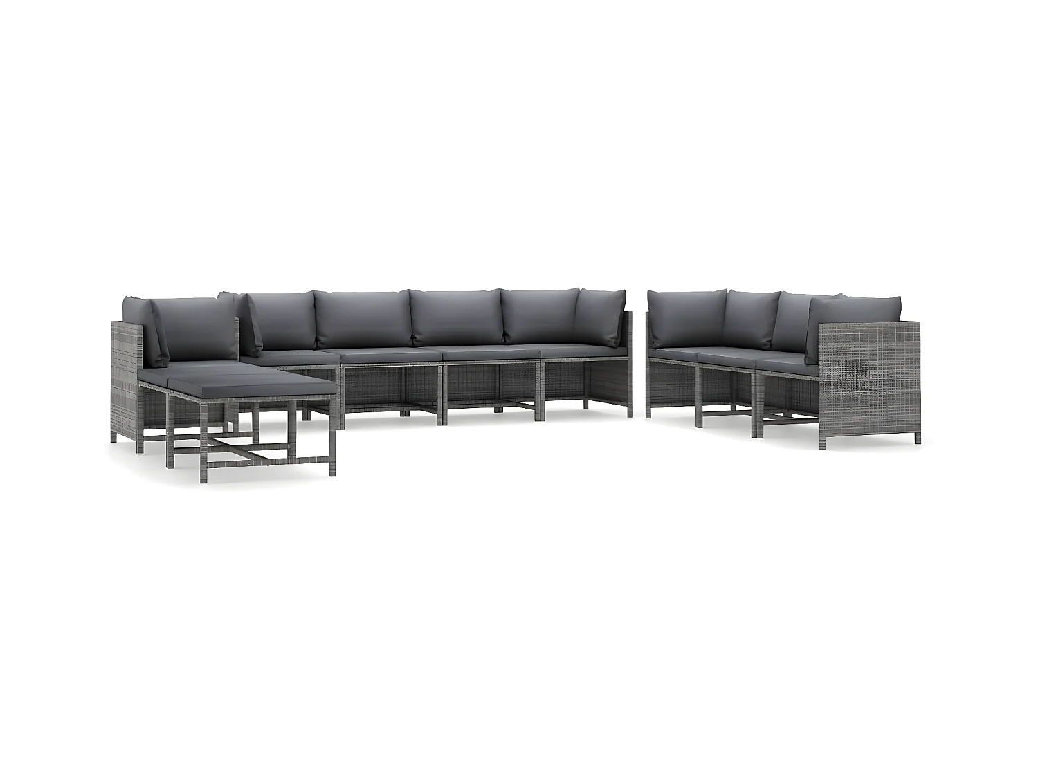 Salon de jardin 10 pcs avec coussins Résine tressée Gris