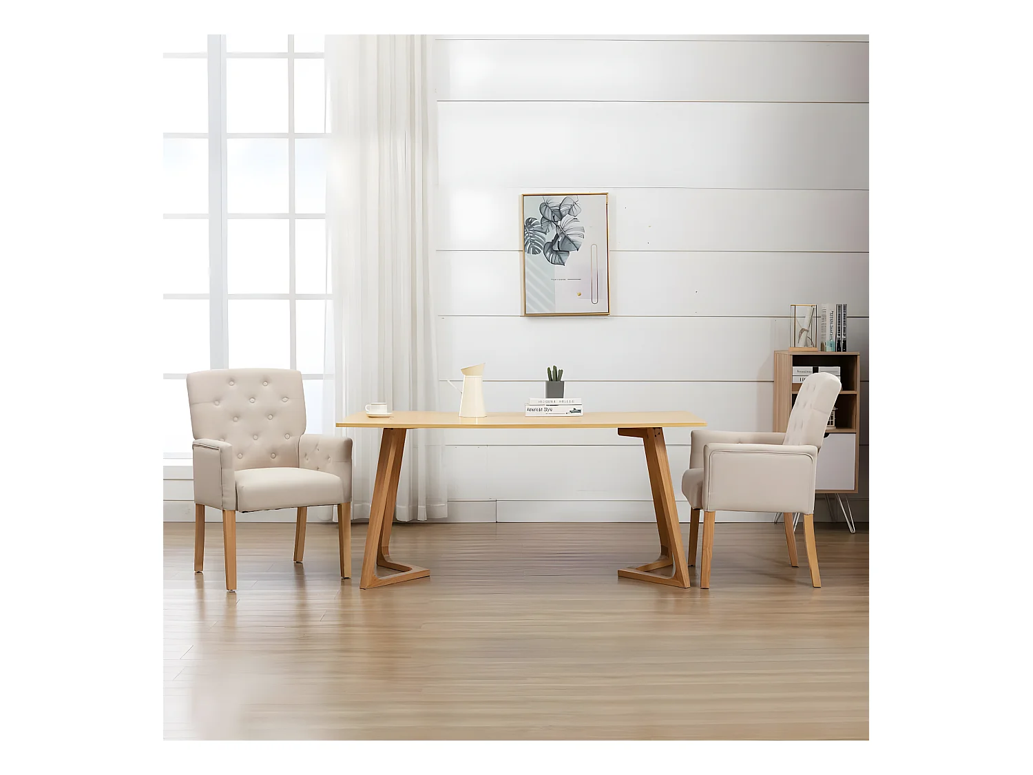 Chaise à manger avec accoudoirs Beige Tissu