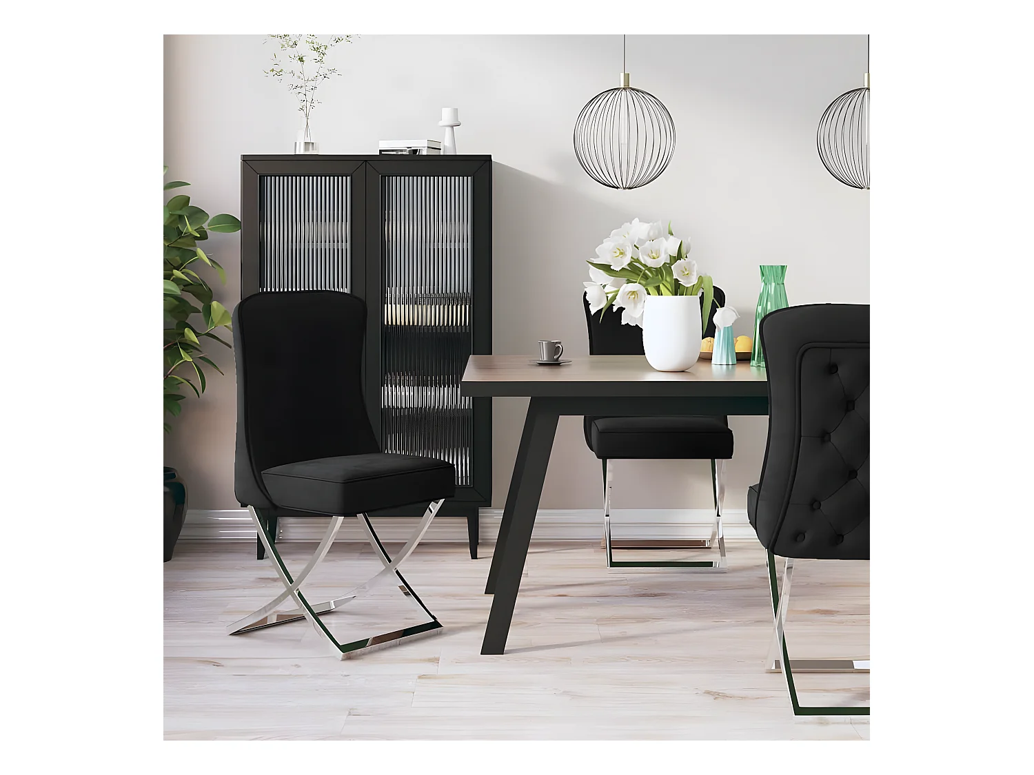 Eetkamerstoel Zwart 53x52x98 cm Fluweel en RVS