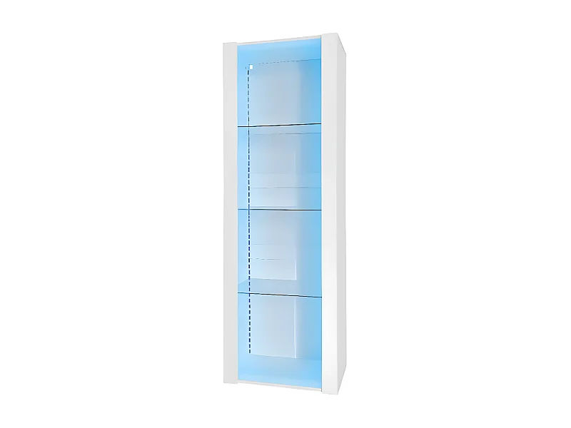 Vitrine branca lacada brilhante com iluminação LED, 3 prateleiras de vidro, 55*38*166 cm