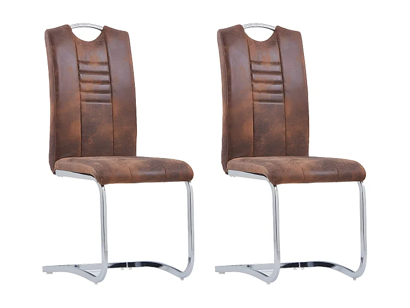 Chaises à manger cantilever lot de 2 marron similicuir daim