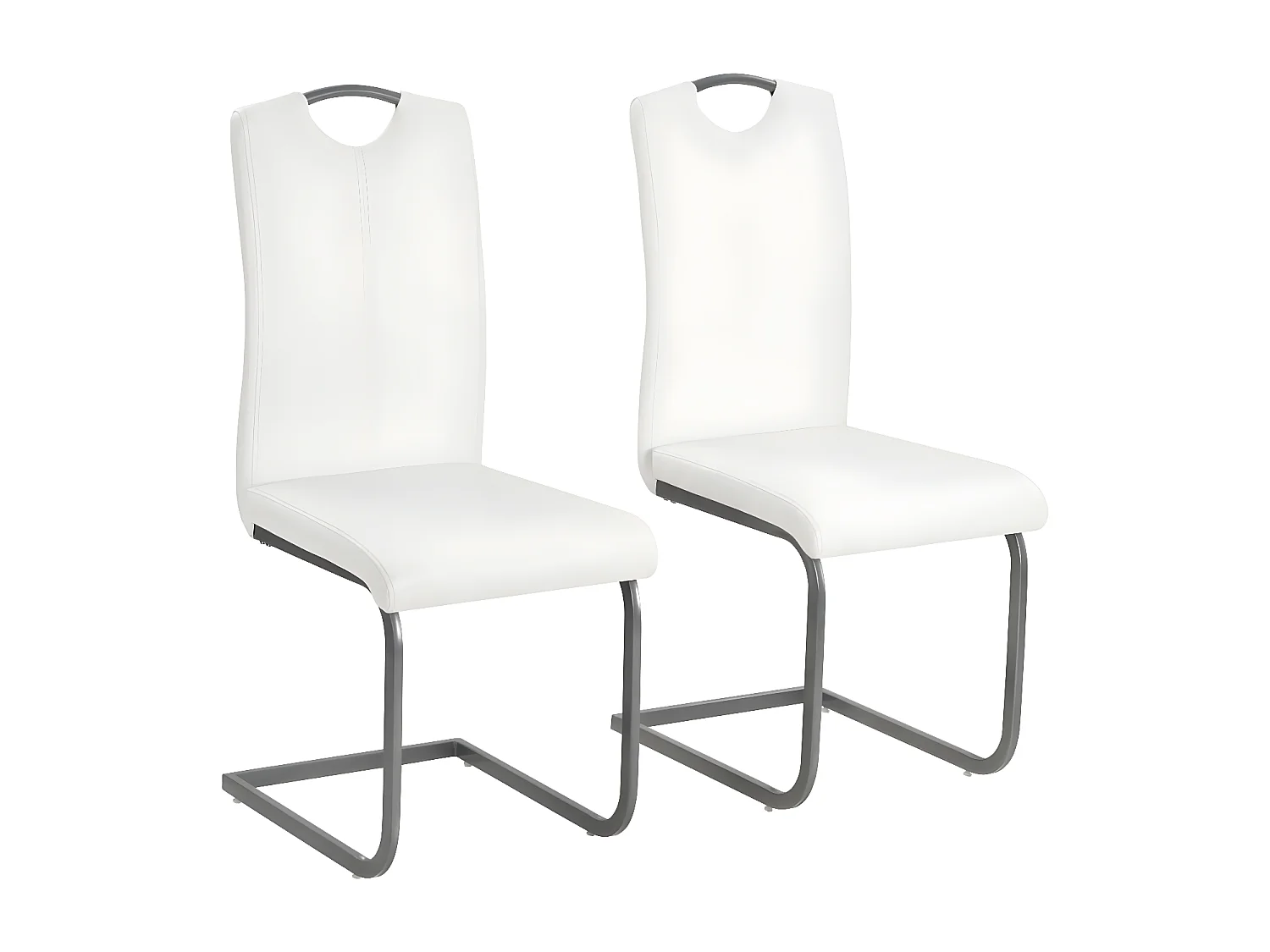 Freischwinger-Esszimmerstühle im 2er-Set aus weißem Kunstleder