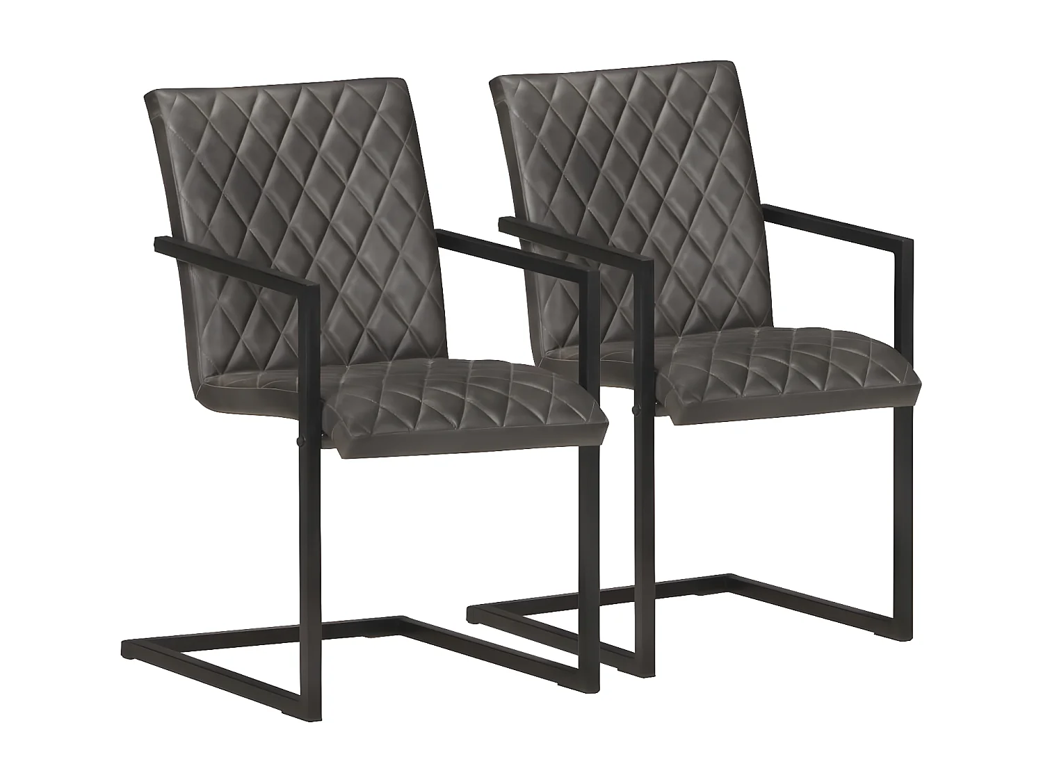 Chaises à manger cantilever lot de 2 gris cuir véritable