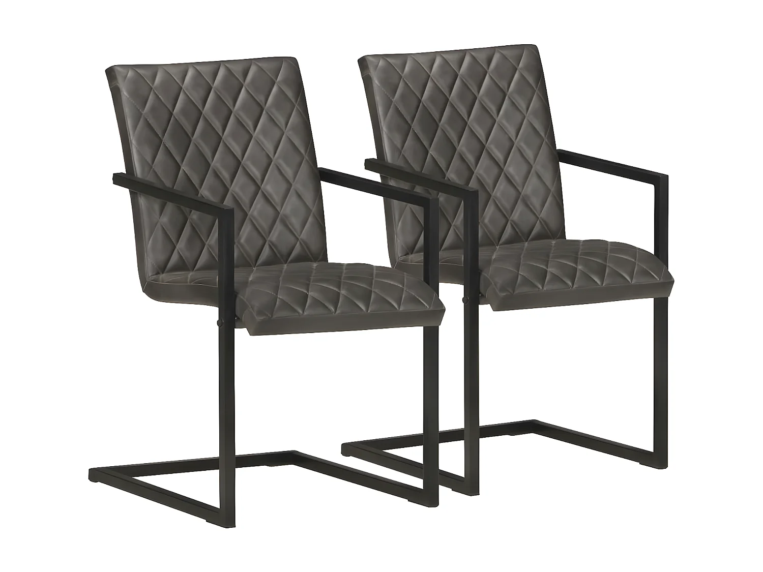Chaises à manger cantilever lot de 2 gris cuir véritable
