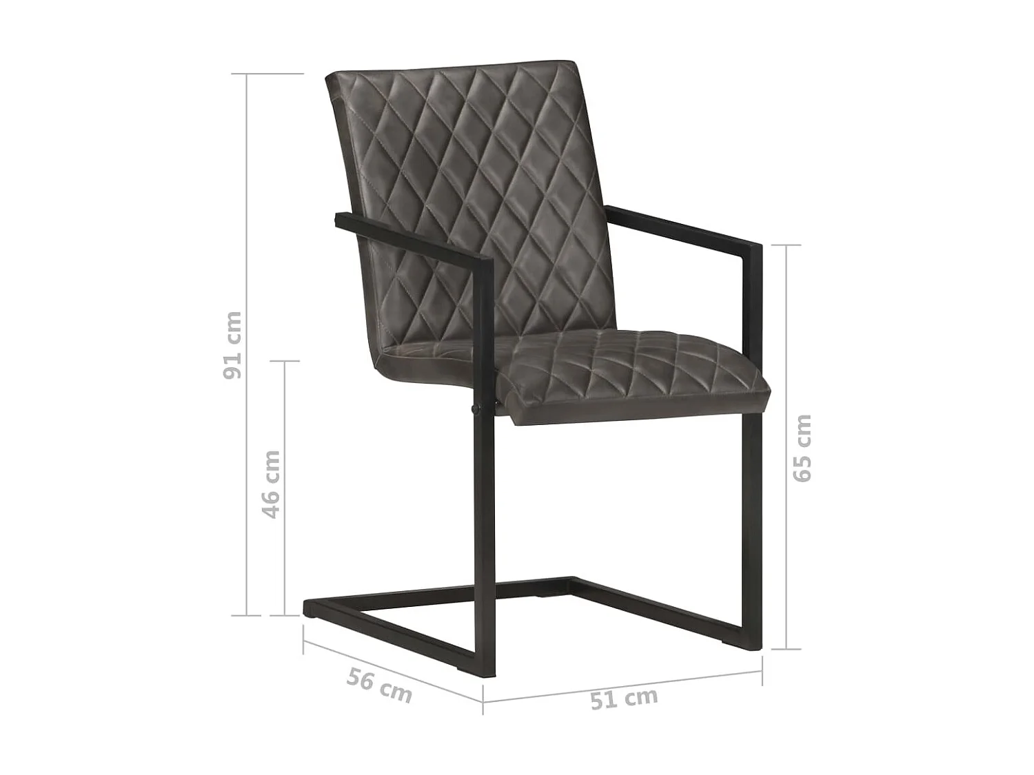 Chaises à manger cantilever lot de 2 gris cuir véritable