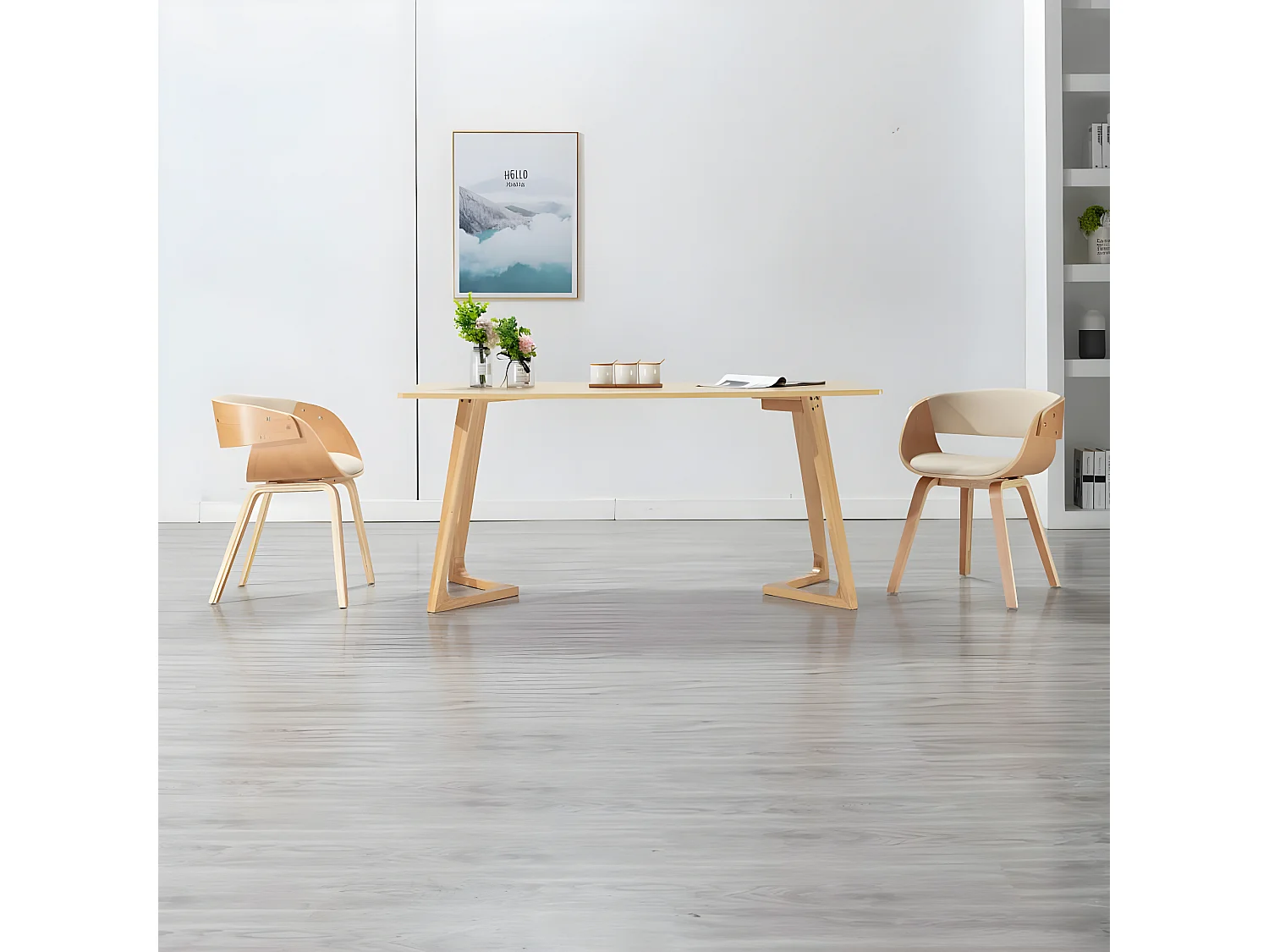 Crèmekleurige eetkamerstoel gebogen hout en kunstleer