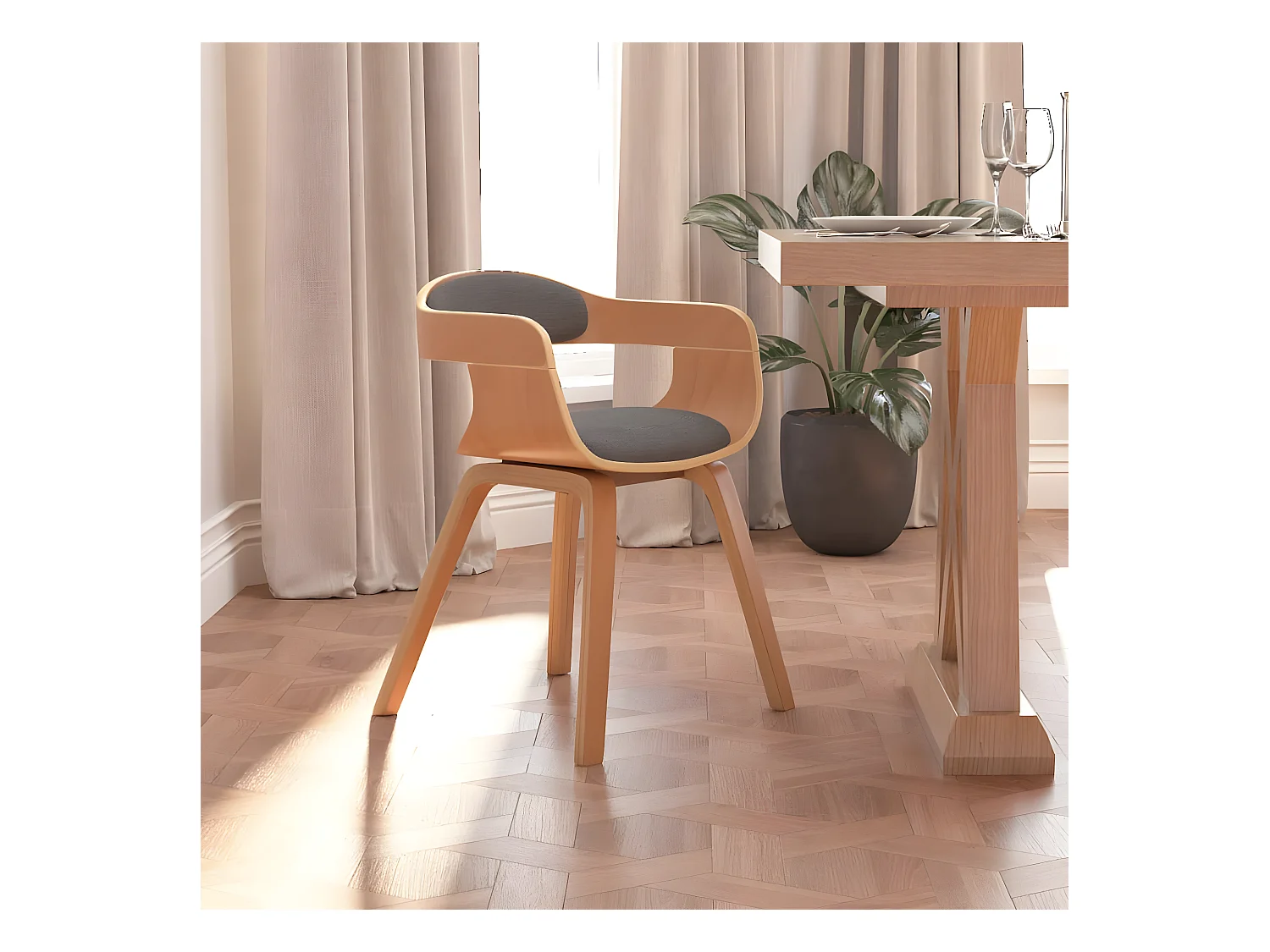 Chaise à manger Gris clair Bois courbé et tissu