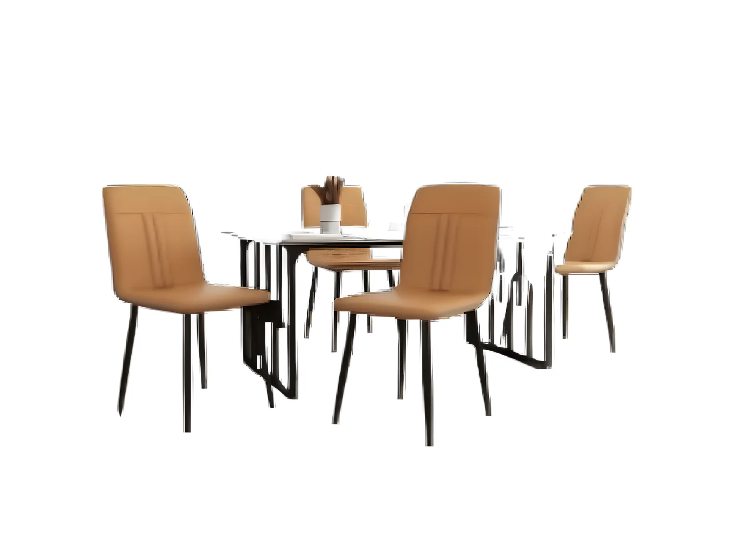Eettafel met 4 stoelen - Bureau van 140×80 cm met zwarte metalen poten