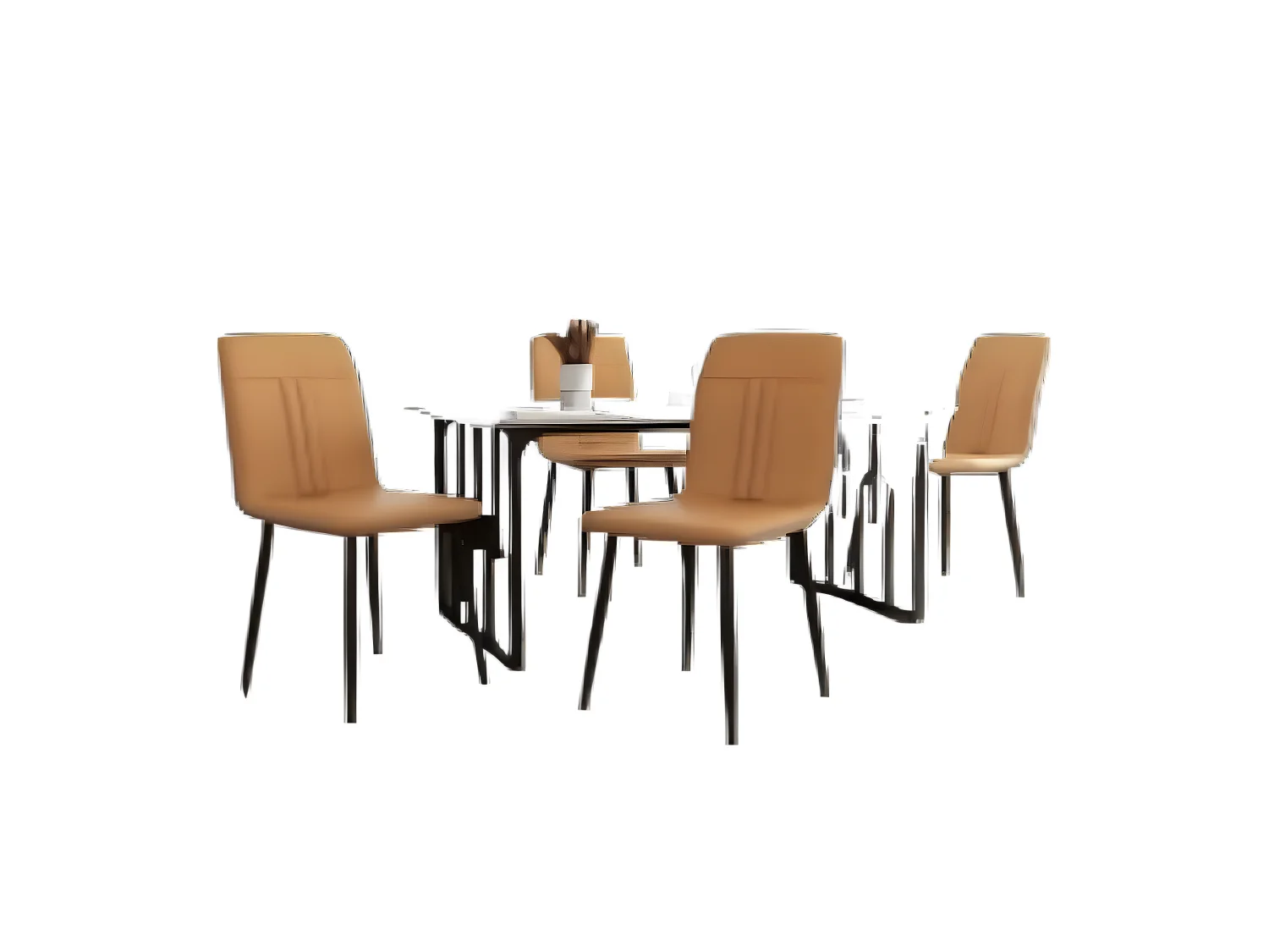 Table à manger avec 4 chaises - Bureau de 140×80 cm avec pieds en métal noir