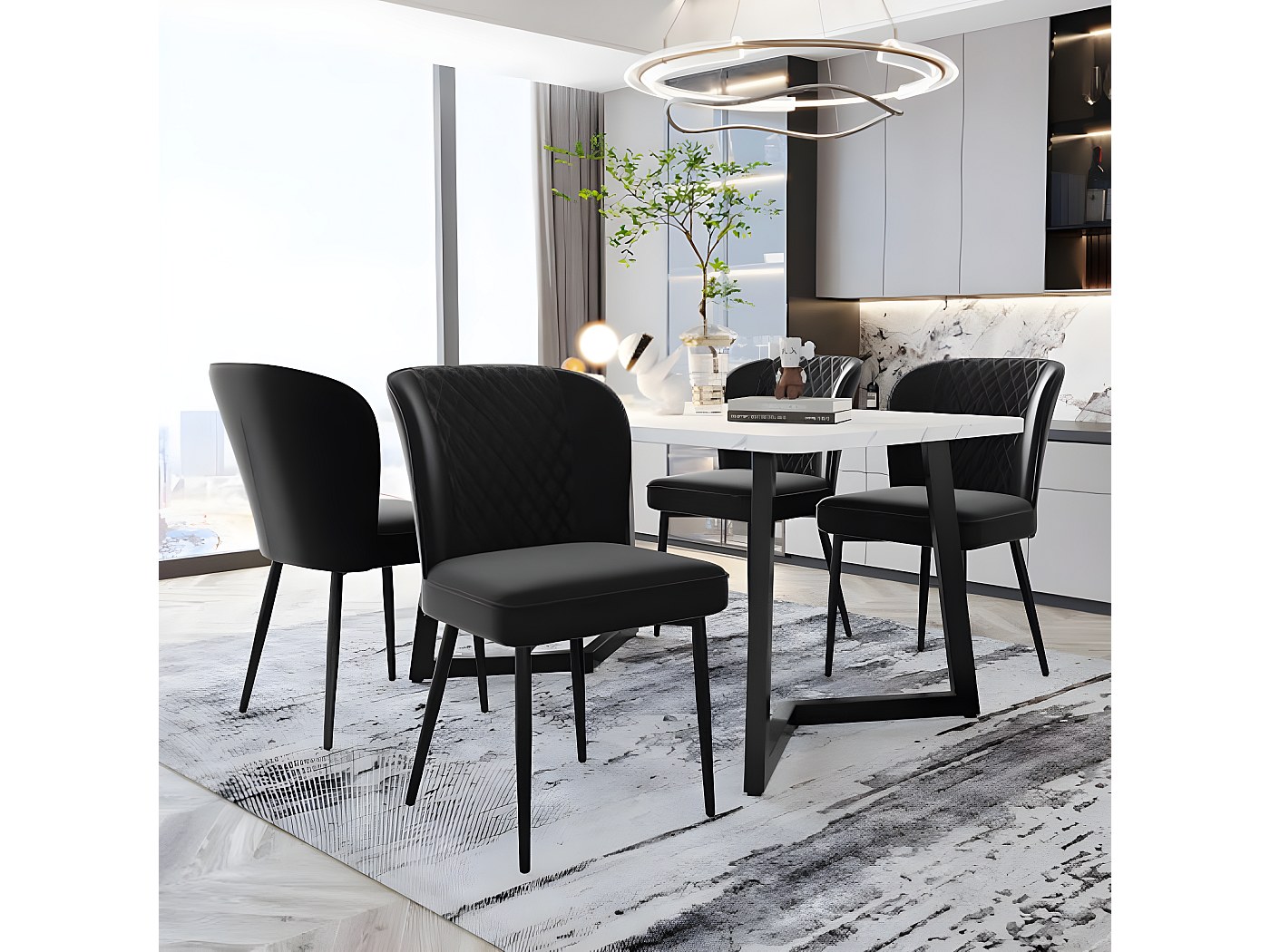 Set Da Pranzo 3 Pezzi In Legno Massello Asiatico - Tavolo Rotondo Con Allunghe E 2 Sedie In Ecopelle Nera, Ideale Per Cucine Piccole
