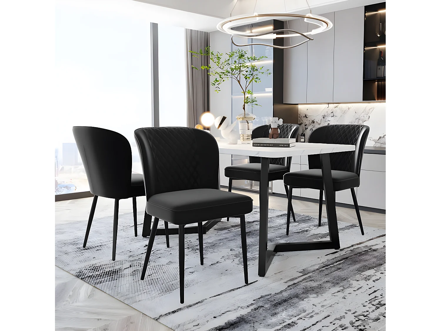 Insieme di sedie e tavolo moderno per sala da pranzo