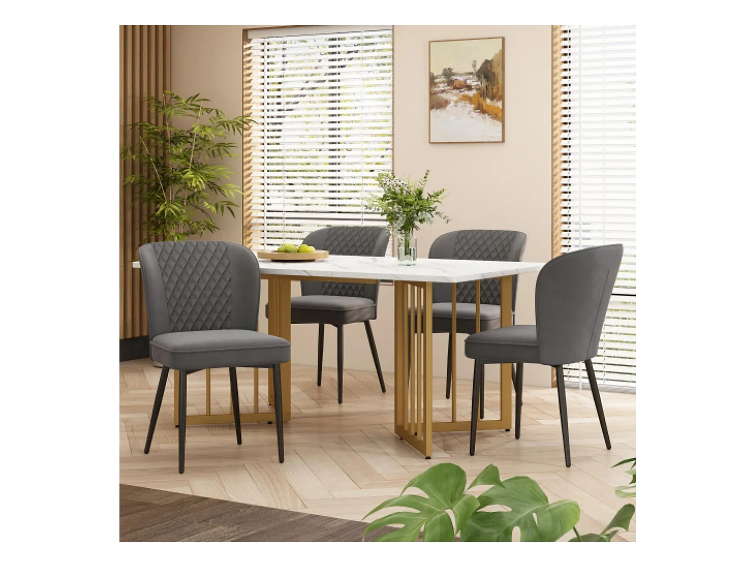 Moderne stoel- en tafelset, eettafel van 140x80x75 cm met 4 stoelen
