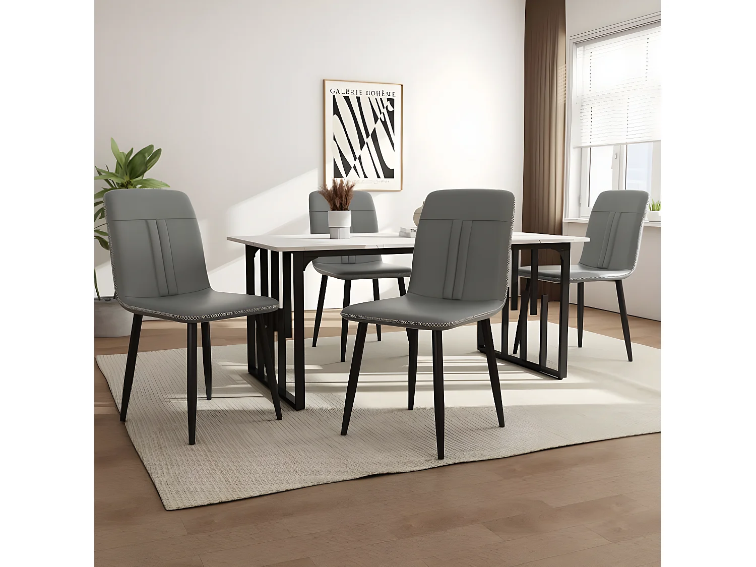 Set de table à manger avec 4 chaises, table de 140×80 cm avec pieds en métal noir