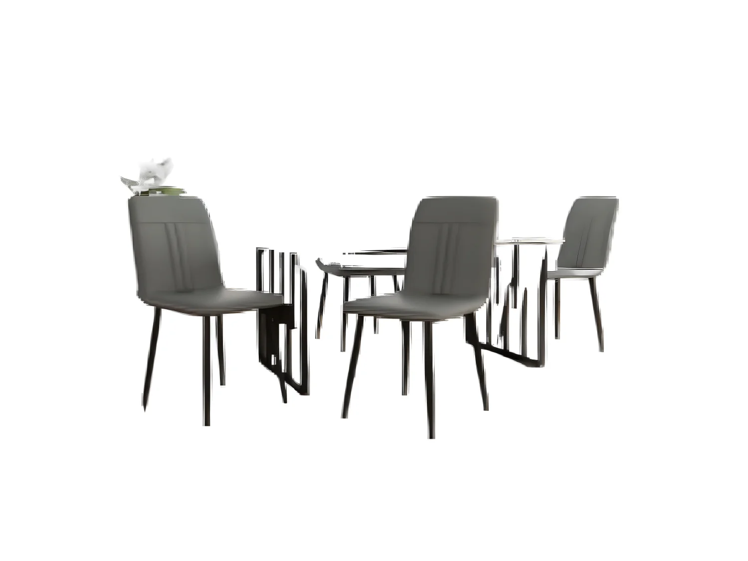 Eettafelset met 4 stoelen, 140×80 cm met zwarte metalen poten