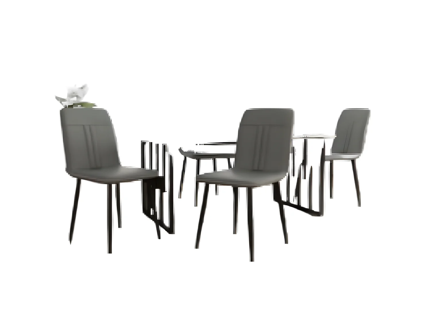 Eettafelset met 4 stoelen, 140×80 cm met zwarte metalen poten